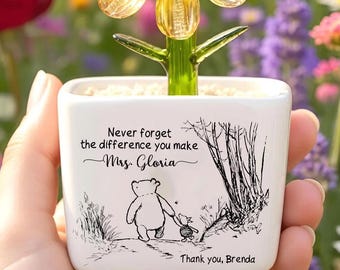 Gepersonaliseerde glazen bloempot – Handgemaakt keramisch decor, voor moeder, leraar, verjaardag