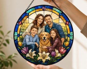 Custom Stained Glass Photo Suncatcher, Personalized Family Portrait Window Hanging, Unique Picture Gift