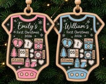 Personalized Baby First Christmas Ornament, Custom Birth Stats Bodysuit, Newborn Boy Girl Keepsake, New Parent Christmas Gift