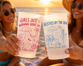 Vaso personalizado esmerilado para viajes de chicas a la playa, recuerdo personalizado para despedida de soltera, vaso para vacaciones de damas de honor, regalo de verano