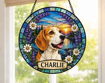 Personalized Dog Portrait Stained Glass Suncatcher, Custom Pet Memorial Stained Glass Photo Suncatcher, Dog Loss Keepsake, Pet Loss Gift