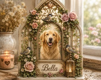 Personalized Pet Memorial Frame, Custom Dog Portrait with Name, Sympathy Gift for Pet Loss, Rainbow Bridge Remembrance Keepsake