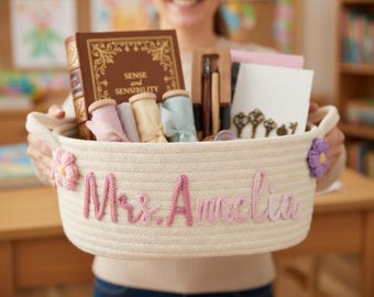 Personalisierter Seilkorb | Wertschätzung des Lehrers, Aufbewahrung im Klassenzimmer, Garnnamen-Detail