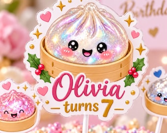 Personalized Dumpling Cake Topper, Custom Name Birthday Decor for Girls, Kawaii Food Party Gift, Cute 7th Birthday Keepsake