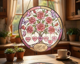 Personalized Mother Name Tree Suncatcher: Stained Glass Family Keepsake