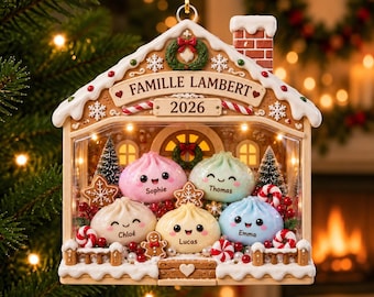 Personalized Family Christmas Ornament, Custom Name Dumpling Family Gift, Gingerbread House Keepsake, Family Tree Decor 2026
