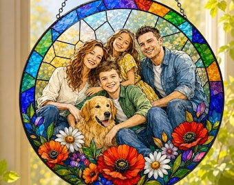 Atrapasueños con foto de vitral personalizado, retrato familiar personalizado para ventana, regalo con imagen única
