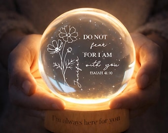 Personalized Birth Flower Crystal Ball Lamp, Bible Verse, Christian Gift