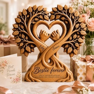 Personalized Best Friend Tree of Life Plaque, Custom BFF Wooden Decor, Long Distance Friendship Gift
