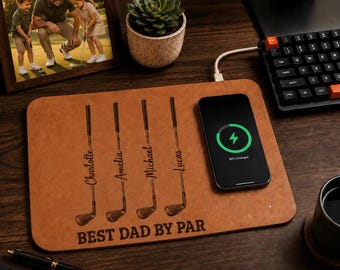 Cargador inalámbrico personalizado para papá golfista, alfombrilla de escritorio "El mejor papá por par"