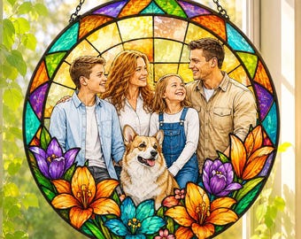 Custom Stained Glass Photo Suncatcher, Personalized Family Portrait Window Hanging, Unique Picture Gift