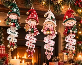 Personalized Christmas Elf Ornament, Custom Name Holiday Gift for Grandkids, Cute Elf Stocking Stuffer, Kids Tree Keepsake