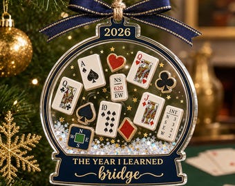カスタムブリッジクリスマスオーナメント、ブリッジプレイヤーへのギフト、2026カードゲーム記念品、ブリッジ愛好家へのギフト、クリスマスツリーの装飾
