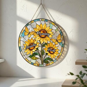 Personalized Mom Sunflower Suncatcher: Stained Glass Style Floral Window Hanging image 4