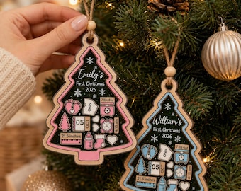 Personalized Baby First Christmas Ornament, Custom Birth Stats Tree, Newborn Keepsake, New Mom Dad Holiday Gift