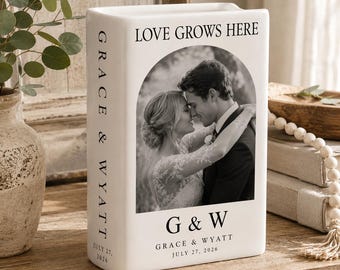 Personalized Wedding Photo Ceramic Vase, Custom Couple Portrait Vase, Bride Groom Gift, Anniversary Keepsake, Rustic Home Decor