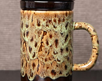 Rustic Moss Premium Glazed Ceramic Tea Mug with Infuser and Lid – Elegant Gift for Tea Lovers and Home Warming