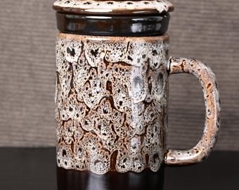 Smoky Crater Premium Glazed Ceramic Tea Mug with Infuser and Lid – Elegant Gift for Tea Lovers and Home Warming