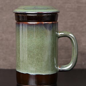 Emerald Mist Premium glasierte Keramik-Teetasse mit Infuser und Deckel - Elegantes Geschenk für Teeliebhaber und Heimwärme