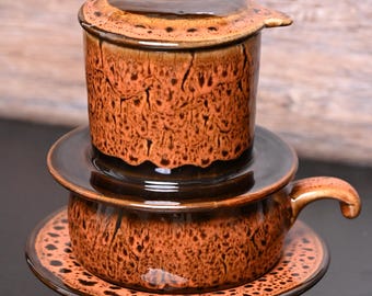 Handmade Molten Earth Ceramic Coffee Set – Vietnamese Phin Filter & Mug | Manual Brew Coffeeware, Craft Coffee Gift for Coffee Lovers