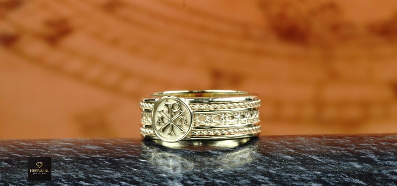 Chi Rho Wedding 925 Sterling Silver Chi Rho Ring Alpha Band Ring, Christianity Symbol ...