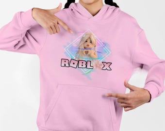 Sudadera con capucha rosa juvenil con estampado de Roblox, sudadera con capucha acogedora para gamers, regalo para niños, regalo de cumpleaños, ropa divertida, estilo lúdico.