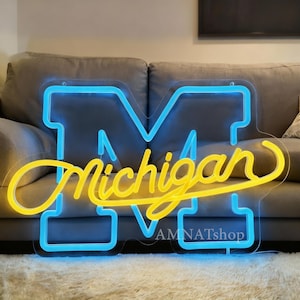 Custom Michigan LED Neon Sign: University of Michigan Wolverines Football Fan Gift