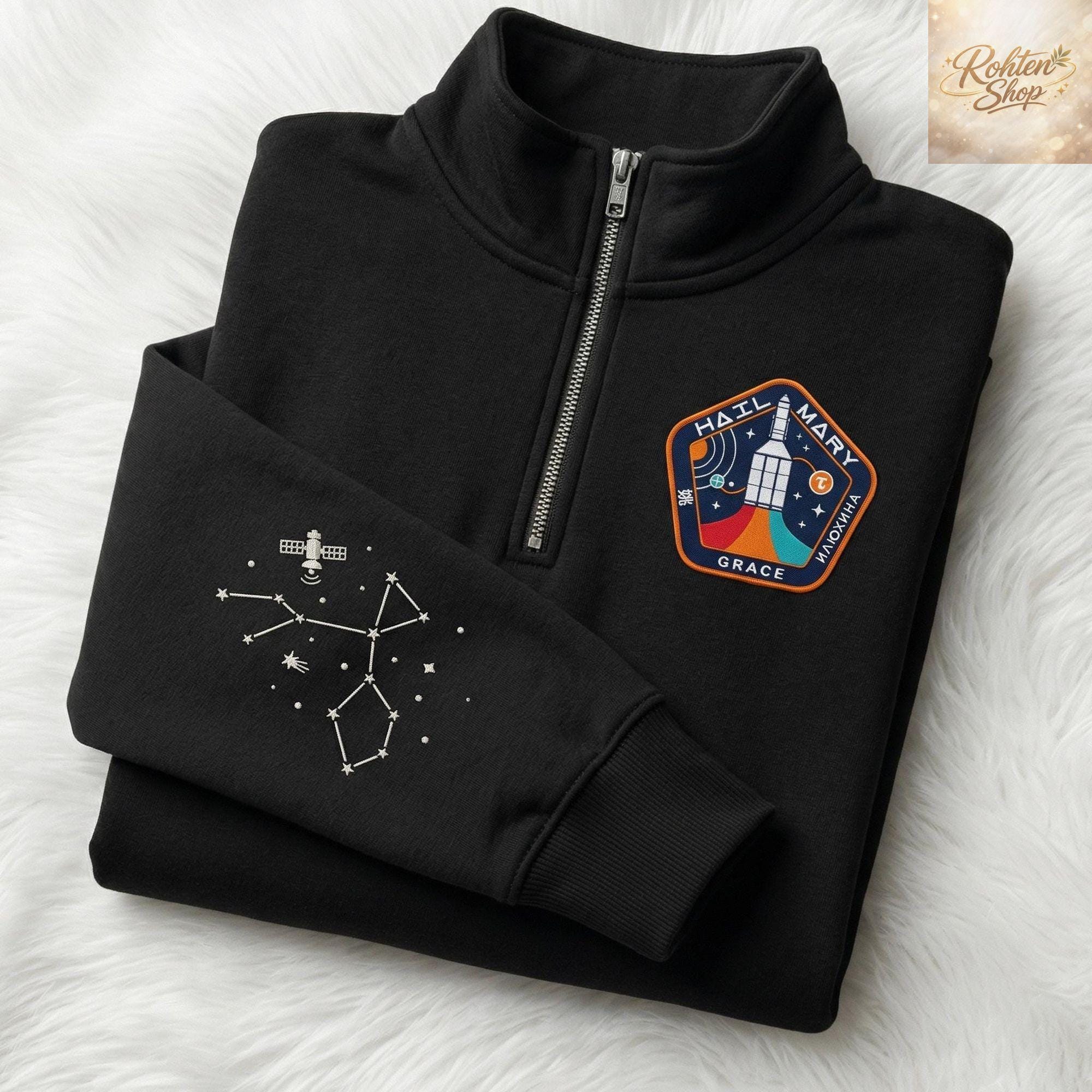 Discover Embroidered Project Hail Mary Sweatshirt, Grace Quarter Zip, Sci Fi Space Pullover, Amaze Sweater, Astronomy Gift