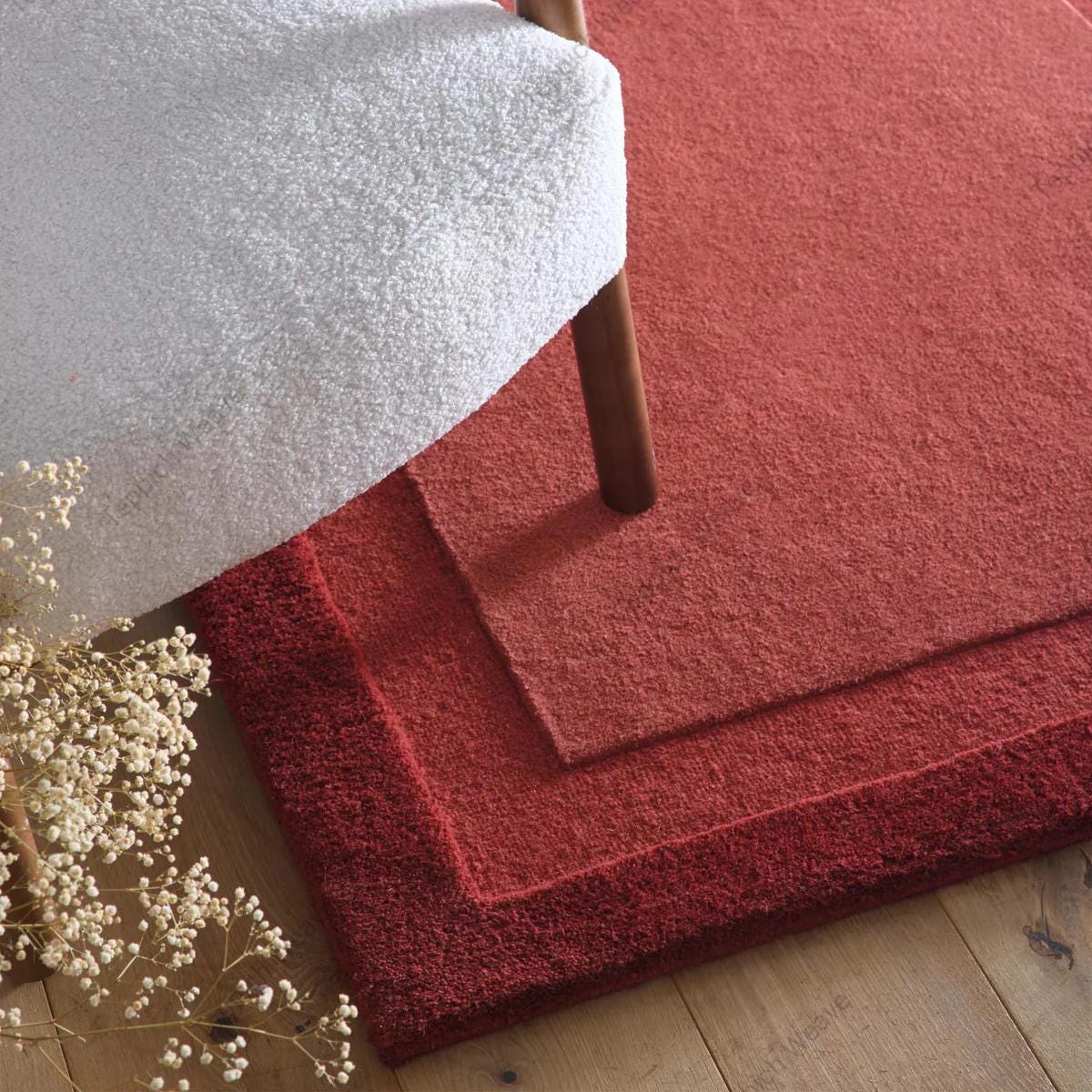 Red Rustic Long Rug Hand Tufted Wool Rug | Modern Rust Red Area Rug | Minimal Living Room ...