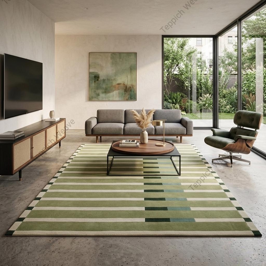 Hand Tufted Wool Rug | Modern Olive Green Striped Living Room Rugs for ...