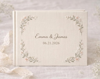 Anpassad gästbok för bröllop, broderad A5-anteckningsbok i linne, personlig present till brudgummen