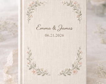 Anpassad gästbok för bröllop, broderad A5-anteckningsbok i linne, personlig present till brudgummen