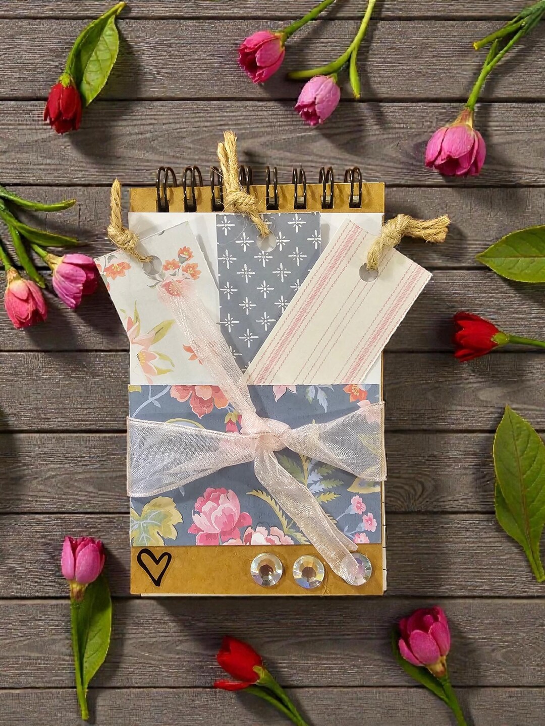 Handmade Floral-themed Notebook and Mini Bookmarks - Etsy