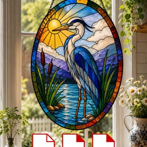 Blue Heron Stained Glass Pattern | Bird Suncatcher Template | Coastal Window Art | Digital Download