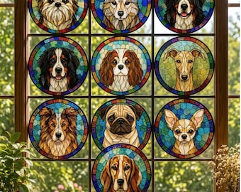 Dog Breeds Stained Glass Patterns | Pet Memorial Decor |  40 Suncatcher Templates (PDF Download)Pet Memorial Decor