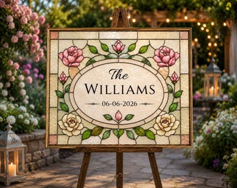 Faux Stained Glass Wedding Welcome Sign 20x16, Editable Canva Template, Printable Ceremony Decor, Digital Download