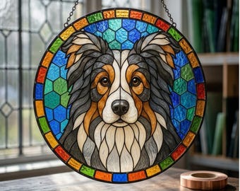 Australian Shepherd Stained Glass Pattern, Dog Suncatcher Template, Printable Pet Portrait PDF Digital Download