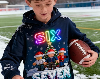 Camiseta infantil navideña de Roblox "SIX SEVEN", camiseta navideña neón para gamers