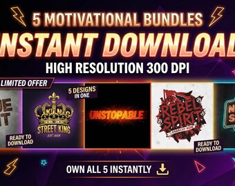 Digital Bundle 5 Designs, Urban Typography SVG PNG, Graffiti Street Art 300 DPI Instant Download