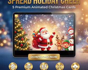 Tarjetas navideñas animadas / Paquete de vídeos navideños de Papá Noel en HD (descarga MP4)