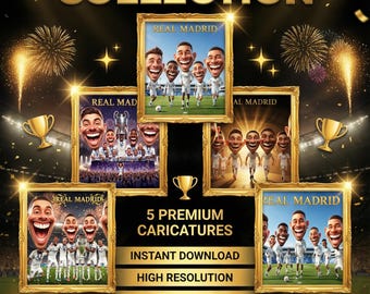 Real Madrid Caricature Bundle - 5 High-Quality Digital Illustrations, 4K 300 DPI  Fan Art, Funny Football Team Poster, Instant Download PNG