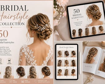Paquete de peinados de novia / 50 elegantes recogidos, moños y estilos bohemios para bodas (descarga digital)