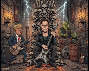 Paquete de rock metal de Elon Musk, arte de dibujos animados tecnológicos impactantes, 5 imágenes PNG, descarga instantánea