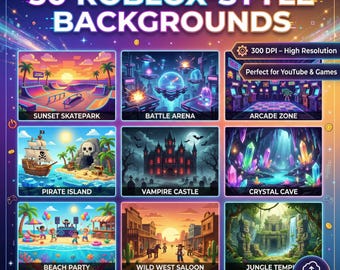 Paquete de 50 fondos estilo Roblox / Escenas de juegos con bloques / Miniaturas de juegos / Descarga instantánea