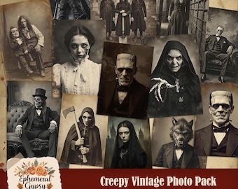Creepy Vintage Photos Digital Kit, Gothic Victorian Ephemera, Spooky Old Pictures, Dark Academia Junk Journal, Creepy Collage Printables