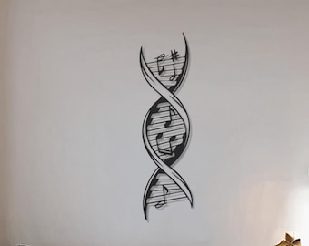 DNA Music Metal Wall Art – Music Is In Your DNA, Double Helix Music Decor, Modern Metal Wall Sculpture, Gift for Music Lover