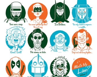 What's My Line Vol 1 - 12x18 Sceen Print - Beetlejuice, Batman, Deadpool, Ghostbusters, Wall-E, Star Wars, Indiana Jones, Marvel