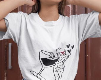 Cupid Martini Graphic Sweatshirt, Valentine's Day Line Art Pullover, Love Cocktail Crewneck Gift