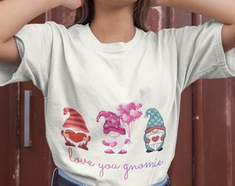 Love You Gnomie Sweatshirt, Cute Valentine Gnome Shirt, Gnome with Hearts Design, Valentine Gift for Her, Cozy Love Sweatshirt