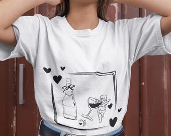 Cupid Wine Sweatshirt, Romantic Valentine Shirt for Women, Cute Angel Love Sweatshirt, Cozy Valentine Gift, Aesthetic Wine Lover Top